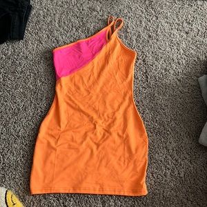 Bright orange and pink dress